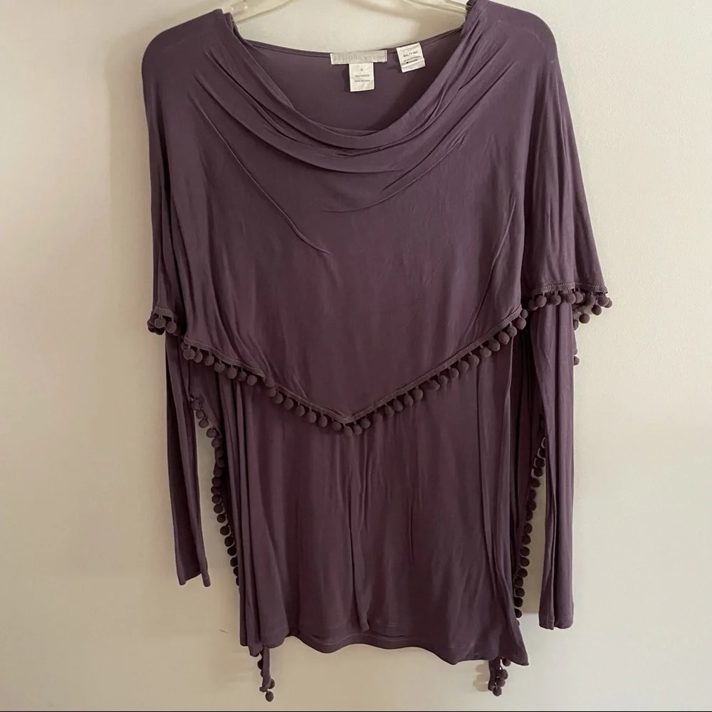 Purple Stretchy long sleeved top with scarf neckline - Picture 6 of 10